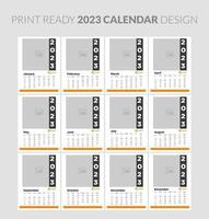 modelo de design de calendário de parede horizontal mensal 2023. semana começa no domingo. conjunto de 12 meses.