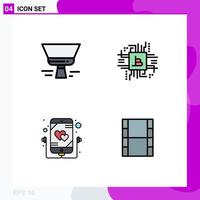 4 ícones criativos, sinais e símbolos modernos de pincel, ferramenta de amor, finanças, música, elementos de design de vetores editáveis