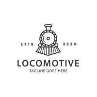 vetor de design de logotipo de motor de locomotiva antiga vintage. locomotiva linha arte logotipo ilustração em vetor minimalismo simples. sinal de trem retrô ou vintage ou símbolo para o conceito de transporte