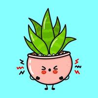 personagem de planta interna com raiva bonito. vetor mão desenhada ícone de ilustração de personagem kawaii dos desenhos animados. isolado no fundo azul. conceito de personagem de planta interior triste