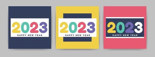 conceito criativo do conjunto de pôsteres de feliz ano novo de 2023. modelos de design com logotipo de tipografia 2023. fundos de moda minimalistas para branding, banner, capa, cartão vetor