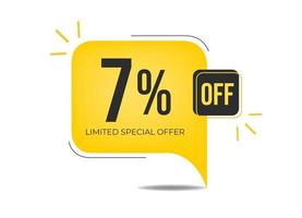 7 off oferta especial limitada. banner com sete por cento de desconto em um balão quadrado amarelo. vetor