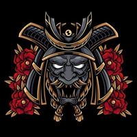 máscara de oni de samurai japonês crânio ronin com ilustração de logotipo de flor vetor
