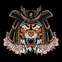 tigre samurai mítico japonês com ilustração do logotipo da flor vetor