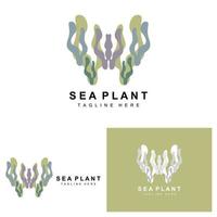 logotipo de algas marinhas, design vetorial de plantas marinhas, mercearia e proteção da natureza vetor