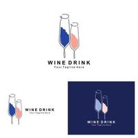 design de logotipo de vinho de bebida, ilustração de vidro, garrafa de bebida alcoólica, vetor de produto da empresa