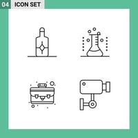 conjunto de pictogramas de 4 cores planas de linha preenchida simples de elementos de design de vetores editáveis de câmera de laboratório de saúde de portfólio de praia