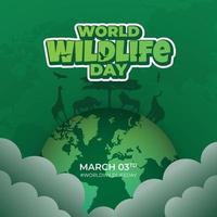 dia mundial da vida selvagem 3 de março com ilustração da natureza em mapas de fundo vetor