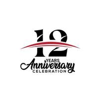 Modelo de design de celebração do 12º aniversário para livreto com cor vermelha e preta, folheto, revista, pôster de folheto, web, convite ou cartão de felicitações. ilustração vetorial. vetor