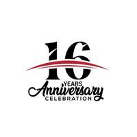 Modelo de design de celebração do 16º aniversário para livreto com cor vermelha e preta, folheto, revista, pôster de folheto, web, convite ou cartão de felicitações. ilustração vetorial. vetor