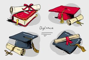 Diploma Degree Set Hand Drawn Ilustração vetorial vetor