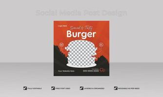 anúncios de comida para hambúrgueres deliciosos ou modelo de banner de mídia social de fast food vetor