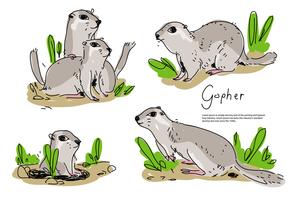 Cute Gopher Pose Hand Drawn Ilustração vetorial vetor