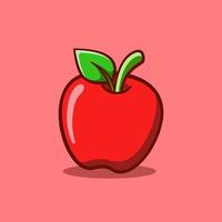 ilustração fofa de uma maçã vermelha em estilo cartoon sobre fundo isolado vetor
