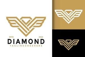 modelo de ilustração vetorial de design de logotipo de asas de diamante vetor