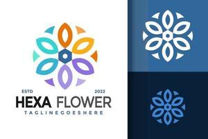 modelo de ilustração vetorial de design de logotipo de flor hexa colorida vetor