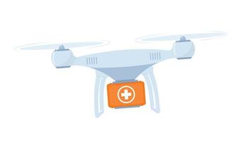 drone com kit de primeiros socorros. conceito médico de emergência. ilustração vetorial. vetor