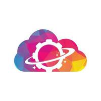 vetor de ícone do logotipo do conceito de forma de nuvem da engrenagem do planeta. elemento de design do logotipo do ícone do planeta da engrenagem