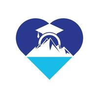 modelo de ícone de design de logotipo de conceito de forma de coração de educação de montanha. inspiração de design de logotipo de boné de educação de montanha vetor