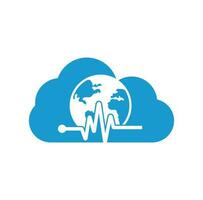 ícone de design de logotipo de vetor de conceito de forma de nuvem de globo de pulso. ícone do globo terrestre com batimento cardíaco.