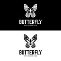 borboleta com cara de dragão em suas asas para personagem de design de logotipo abstrato plano simples e exclusivo vetor