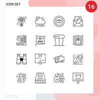 pacote de 16 contornos criativos de elementos de design de vetores editáveis de e-mail de cubo de cidade de poluição