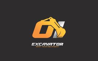 Oi logo escavadeira para construtora. ilustração vetorial de modelo de equipamento pesado para sua marca. vetor