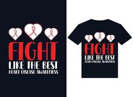 lute como a melhor conscientização sobre doenças cardíacas. ilustrações para design de camisetas prontas para impressão vetor