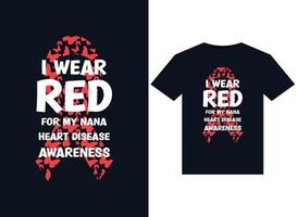 eu uso vermelho para minhas ilustrações de conscientização sobre doenças cardíacas da vovó para design de camisetas prontas para impressão vetor