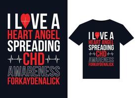 eu amo um anjo do coração espalhando a consciência do chd ilustrações forkaydenalick para design de camisetas prontas para impressão vetor