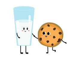 lindo copo de leite e biscoito se apaixonando. conceito de amor e dia dos namorados. ilustração isolada no fundo branco. vetor