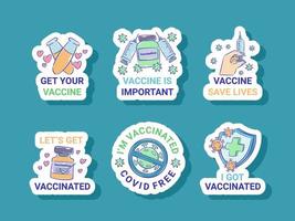 conjunto de adesivos de vacinação covid 19