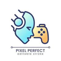 ai jogar jogos ícone de gradiente de cor perfeita de pixel. aprendizado por reforço profundo. robô de inteligência artificial. realidade virtual. imagem vetorial rgb isolada. ilustração de linha preenchida. traço editável vetor