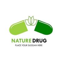 ilustração de modelo de design de logotipo de drogas de natureza. há flor e cápsula. isso é bom para farmácia, médico, fábrica, natureza, industrial, educação etc vetor