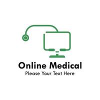 ilustração de modelo de design de logotipo médico on-line. há estetoscópio e computador vetor