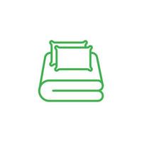 eps10 roupa de cama de vetor verde com ícone de almofadas ou logotipo isolado no fundo branco. lençol e símbolo de capa de edredom em um estilo moderno simples e moderno para o design do seu site e aplicativo móvel