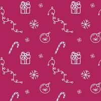 Natal bonito branco doodle padrão sem emenda no fundo magenta. ilustração vetorial isolada. papel de presente de natal. clima de ano novo. decoração de inverno. vetor