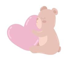 urso fofo abraçando coração vetor