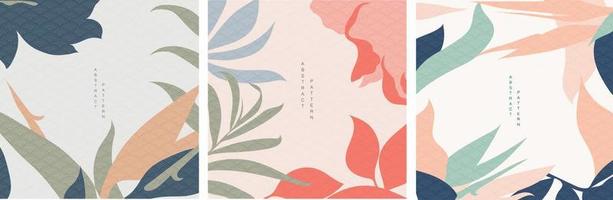quadro floral com vetor de padrão de onda japonês. padrão de flor em estilo vintage. fundo natural.