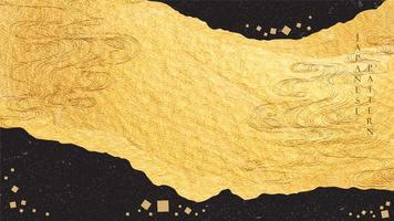 fundo abstrato da arte da paisagem com vetor de textura de ouro. banner oriental com onda de linha desenhada à mão em estilo vintage.