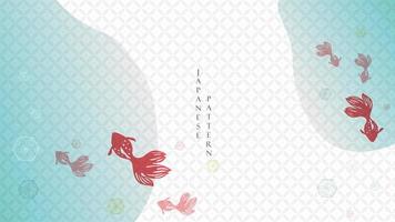 fundo japonês com vetor de padrão de decoração de peixe porcaria. design de banner geométrico com elementos de arte abstrata em estilo vintage.
