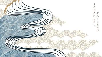 fundo japonês com vetor de padrão de decoração de ondas desenhadas à mão. design de banner geométrico com elementos de arte abstrata em estilo vintage.