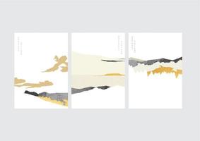 fundo japonês com vetor de textura de folha de ouro. banner de arte paisagem abstrata com padrão de onda desenhada de mão em estilo vintage.