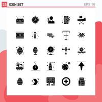 conjunto moderno de 25 glifos e símbolos sólidos, como quebra-cabeça, pessoa, estratégia, dinheiro, funcionários, elementos de design de vetores editáveis