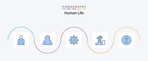 pacote de ícones humano azul 5, incluindo humano. crescimento. hora funcionário. habilidade vetor