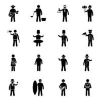 conjunto de ícones de pictograma de avatares profissionais vetor