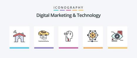 linha de marketing digital e tecnologia cheia de 5 ícones, incluindo robótica. tecnologia. Internet. nuvem. Internet. design de ícones criativos vetor