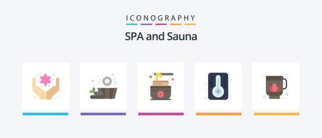 sauna flat 5 icon pack incluindo . creme. lótus. entalhe. design de ícones criativos vetor