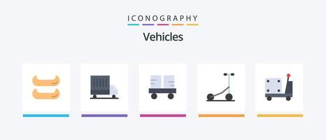 Pacote de ícones plana 5 de veículos, incluindo . bombear. empilhadeira. logística. transporte. design de ícones criativos vetor