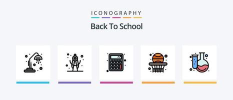 linha de volta à escola cheia de 5 ícones, incluindo a escola. matemática. Educação. crianças. Educação. design de ícones criativos vetor